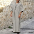 thumbnail image 5 of Thobe for Men Kaftan Casual Short Sleeve Summer Robes for Men V Neck Mens Muslim Clothing Grey Robe Men, 5 of 5