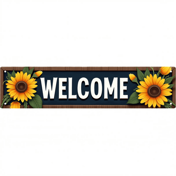 Decorative Tin Signs 16*4 Inches "Welcome Sunflower" Outdoor Sign, Patio Signs, Porch Sign Ideal for Backyard, Patio, Porch, Garage