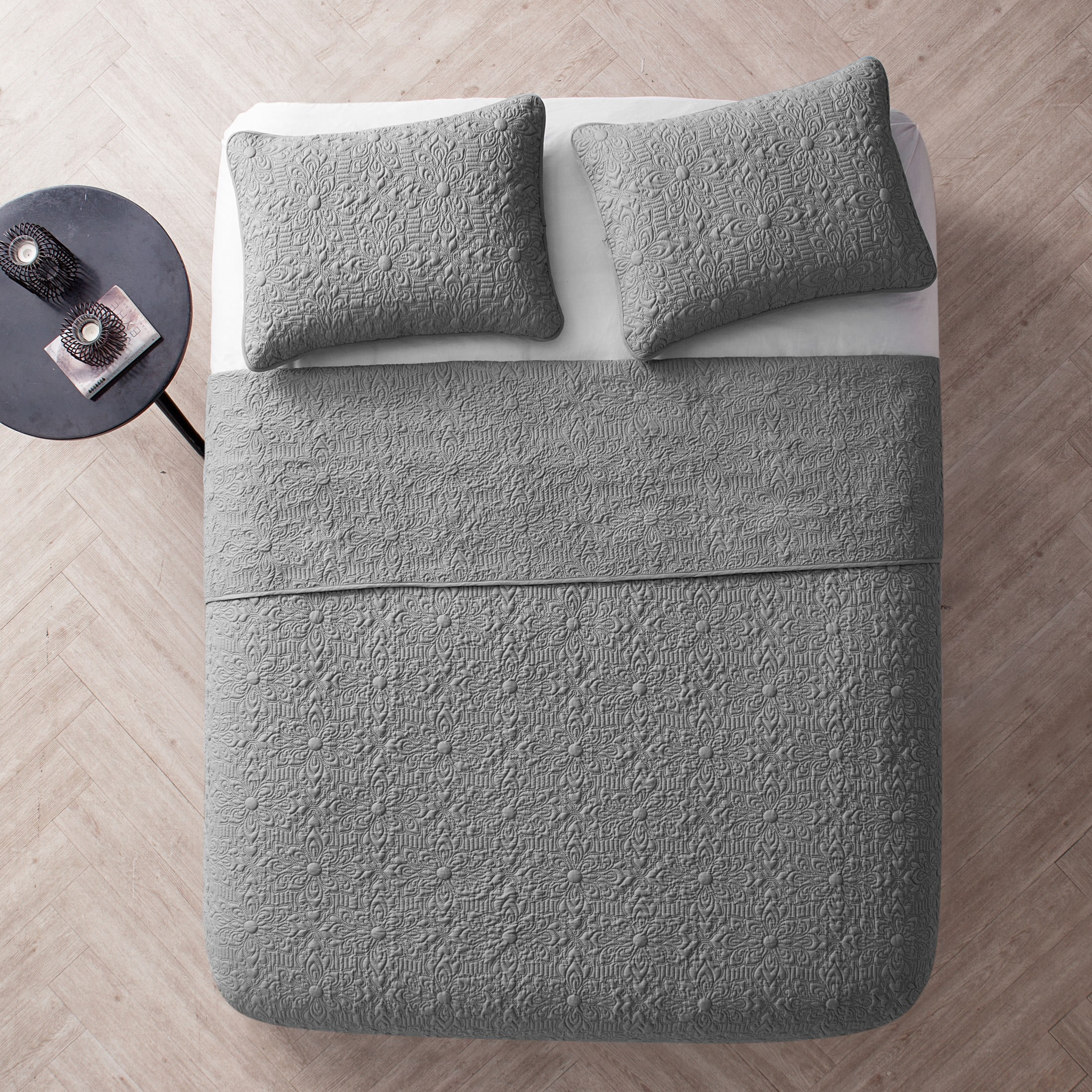 VCNY Home Caroline 2-Piece Grey Floral Quilt Set, Twin, Adult, Unisex