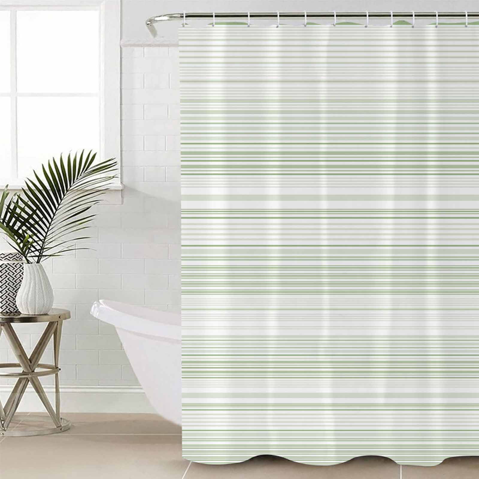 Small Stall Shower Curtain 48x72 Inch Narrow Half Size Sage Green Stripe Bath Curtains Bathroom Decor Abstract Art Modern Vertical Striped Waterproof Fabric Shower Curtain Set with Hooks 48 Inch