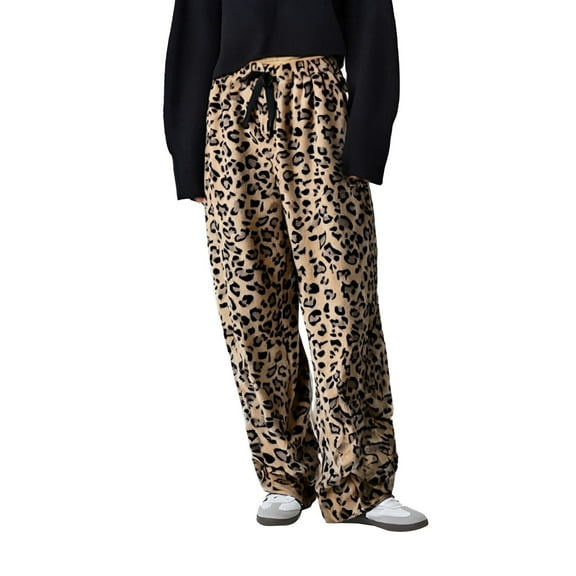 Valueadd New Women's Spring Leopard Print Wide Leg Elastic Waist Loose Casual Pants