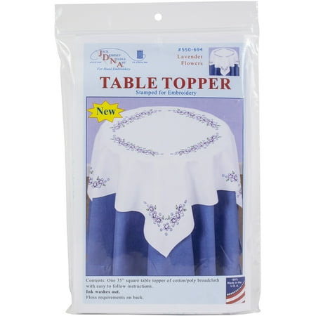UPC: 0013155356946 | Jack Dempsey Stamped White Perle Edge Table Topper 35 X35 -Lavender Flowers
