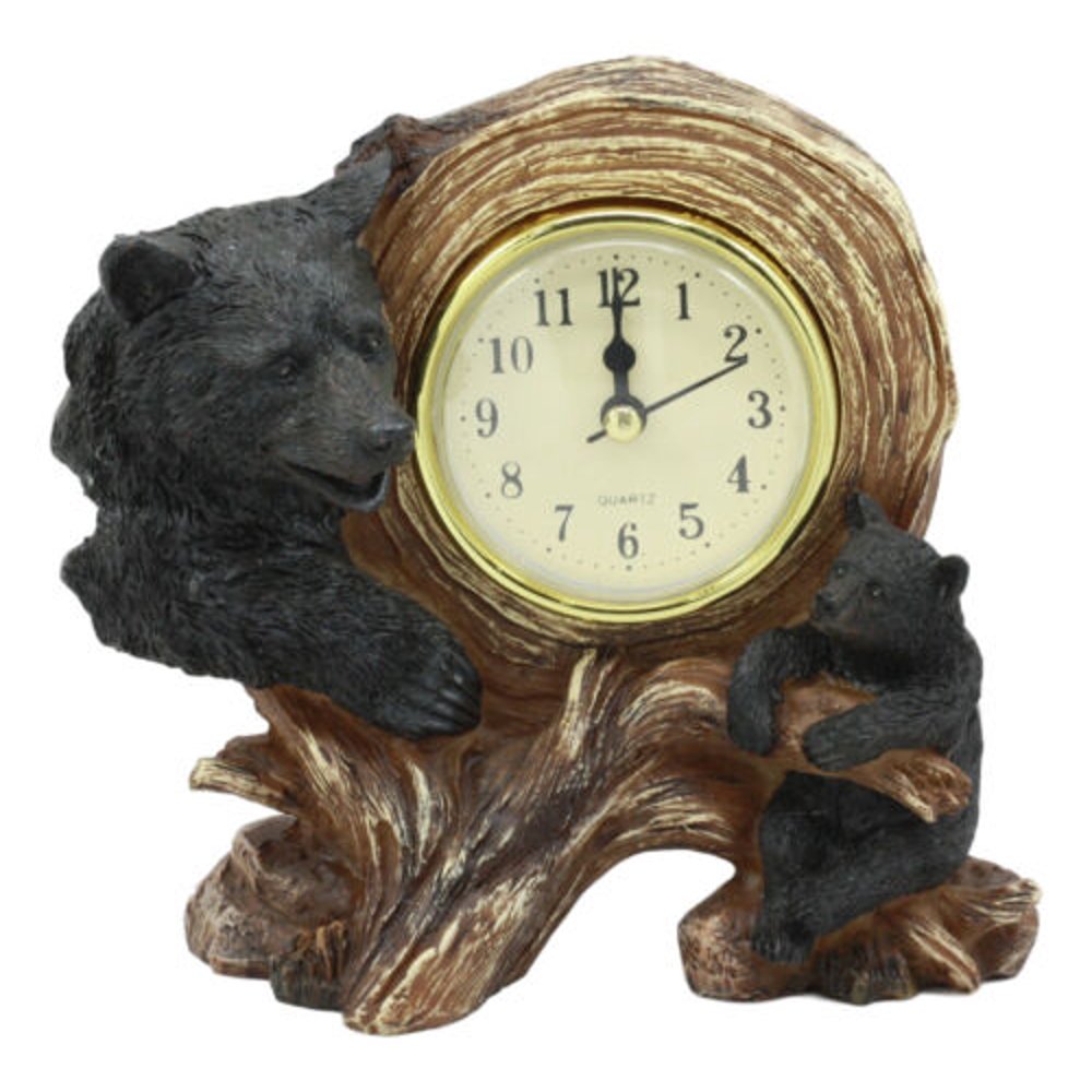 Ebros Black Bear Table Clock Mother Bear and Cub On Branch Desktop