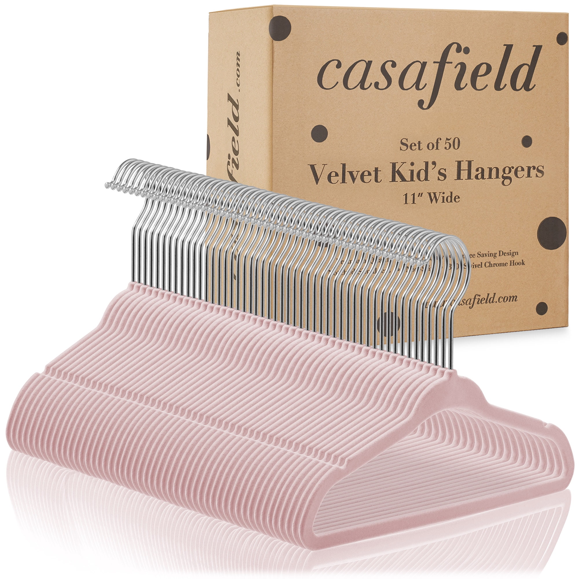 Casafield 50 Velvet Baby Hangers for Infant & Toddler Clothes, 11" - Light Pink