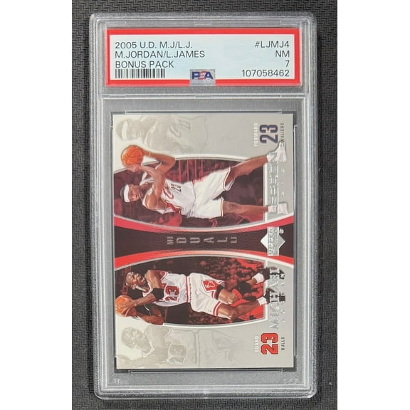 Michael Jordan LeBron 2005 Upper Deck Bonus Pack Basketball Card #LJMJ4 Graded PSA 7