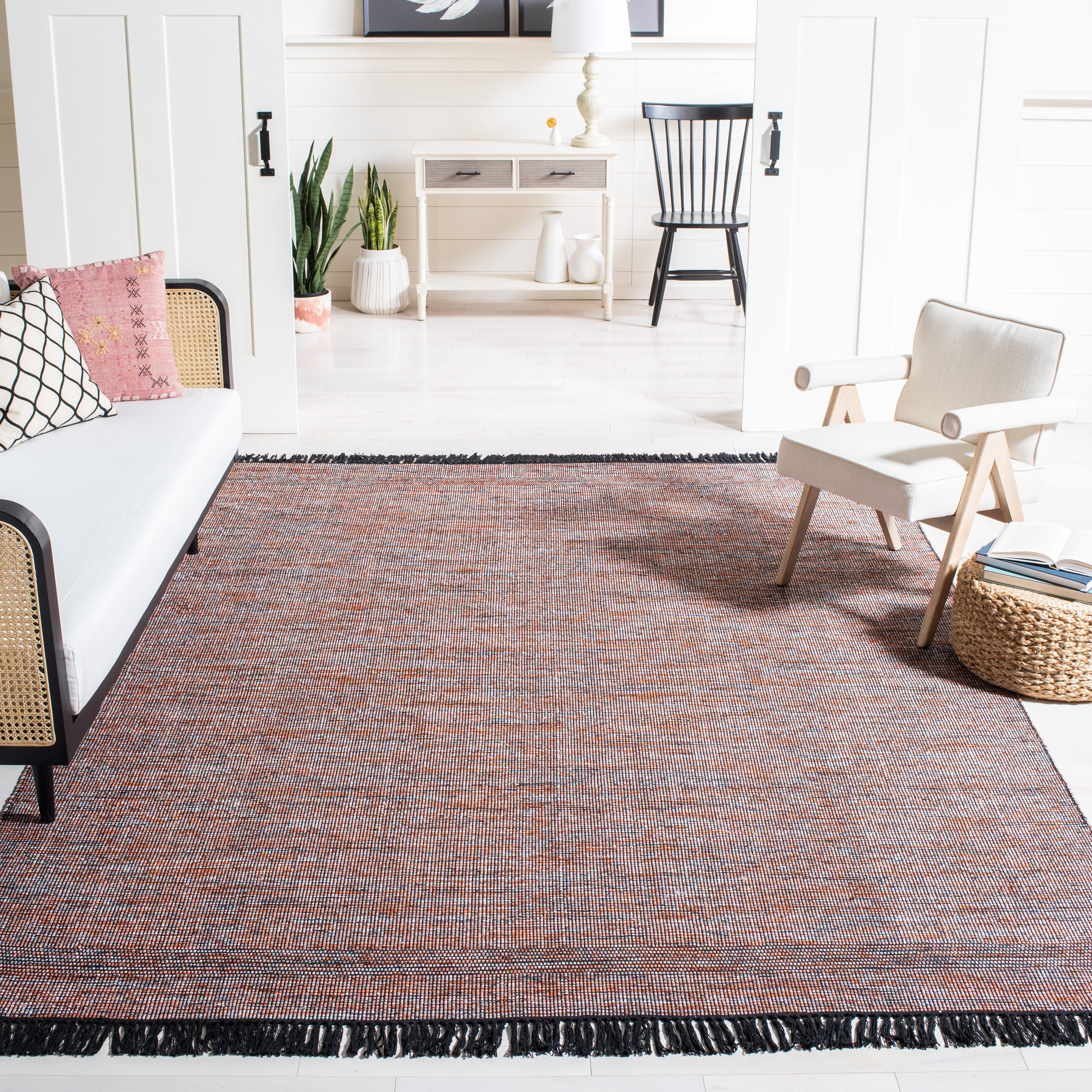 SAFAVIEH Montauk Kelsey Distressed Cotton Area Rug, Orange/Black, 8' x 10'