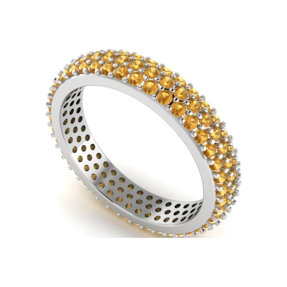 Three Row Round Citrine Eternity Band 925 Sterling Silver Valentines Day Gifts Ring