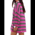 thumbnail image 3 of Conjunto de Pijama de Dos Piezas para Mujer, de Gran Tamaño, con Suéter A Rayas, Top de Larga y Pantalones Cortos. Rosa Roja S, 3 of 5