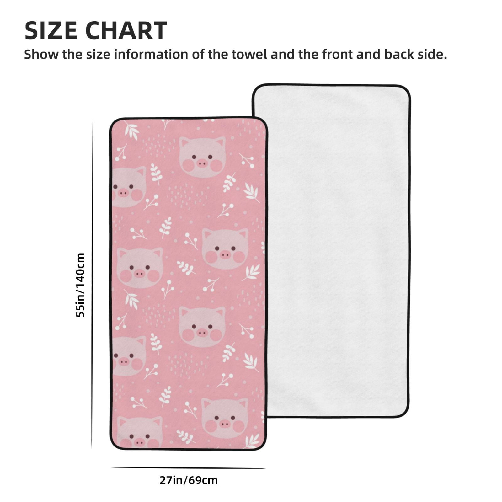 Cotton Bath Towels for Bathroom - Cartoon Cute Pig Face Pink Microfiber Quick Dry Towels for Body Bath Sheets, Personalized Beach Towel, Soft Shower Towels for Travel Home Beach 27*55in