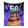 thumbnail image 1 of 50th Birthday Soft Flannel Fleece Throw Blanket, Big Creamy Cake with Many Candles and Numbers Balloons Ribbons Art Print, Cozy Plush for Indoor and Outdoor Use, 70" x 90", Multicolor, by Ambesonne, 1 of 6