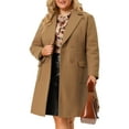 thumbnail image 6 of Women's Plus Size Long Winter Coats Notch Lapel Double Breasted Pea Trench Coats 2X Camel, 6 of 9