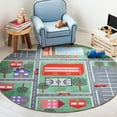 thumbnail image 2 of SAFAVIEH Kids Playhouse Beach Neighborhood Machine Washable Area Rug, Green/Charcoal, 5' x 5' Round, 2 of 8