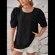 thumbnail image 4 of Blusa de Mujer con Cuello Redondo, Mangas Abullonadas y Tejido Jacquard de Bola de Pelo, de Verano y Otoño 2025 Negro M, 4 of 10