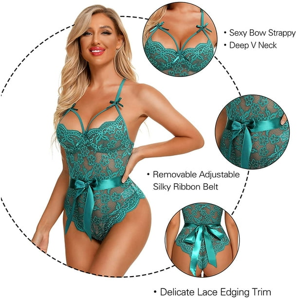 Teddy Lingerie for Women Sexy Floral Lace Bodysuit Scallop Trim One Piece  Babydoll Jumpsuits Sexy Lingerie Body Suits Mesh Underwear : :  Fashion
