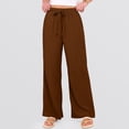 thumbnail image 4 of Women's Breathable Summer Linen Pants High Waist Wide Leg Casual Boho Vacation Trousers Coffee 2XL, 4 of 5