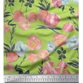 thumbnail image 1 of Soimoi Green polyester Crepe Fabric Leaves & Peach Floral Watercolor Printed Fabric 1 Yard 52 Inch Wide, 1 of 3