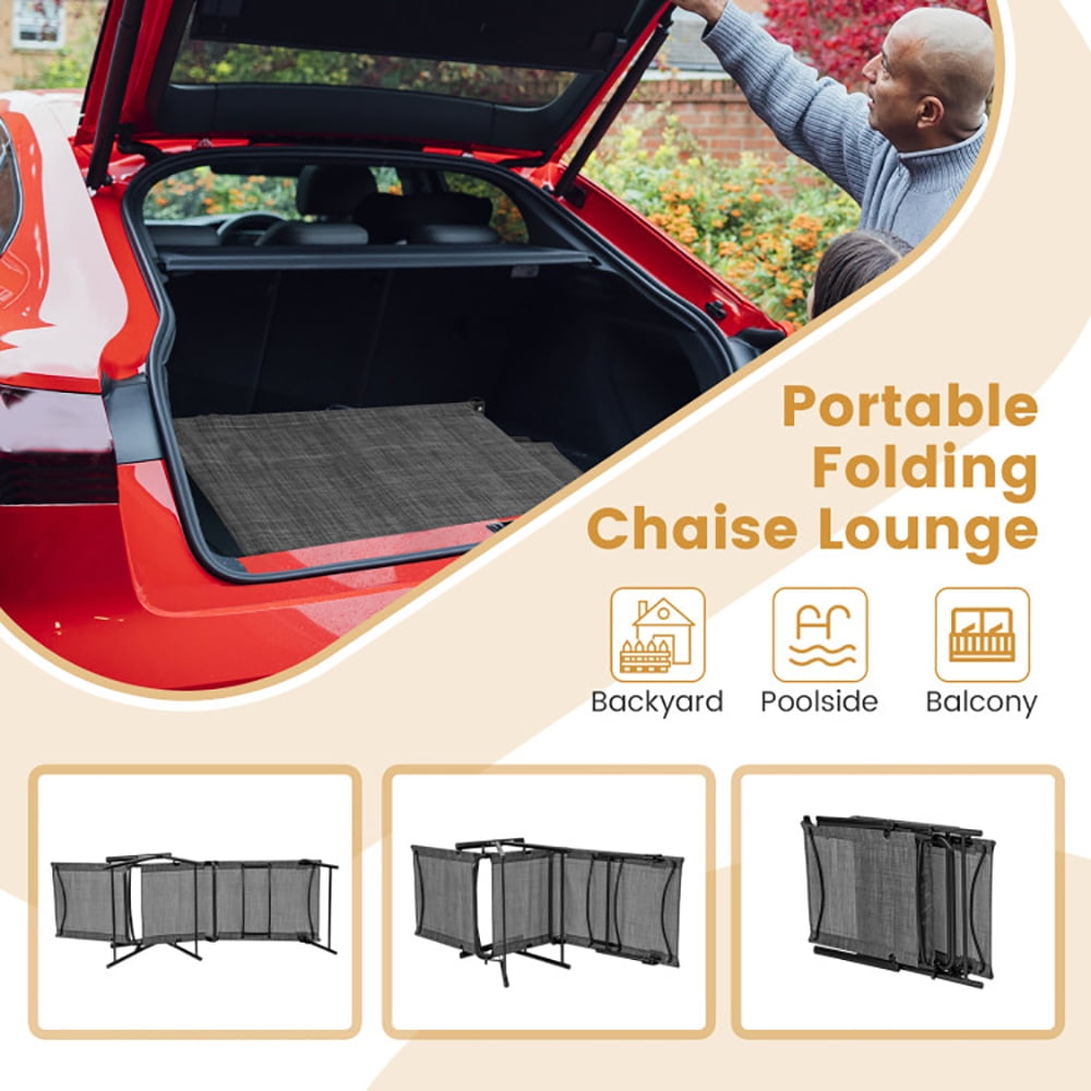 Aimee Lii 2 Piece Patio Folding Chaise Lounge Chairs Recliner with 6-Level Backrest, Patio Loungers, Gray
