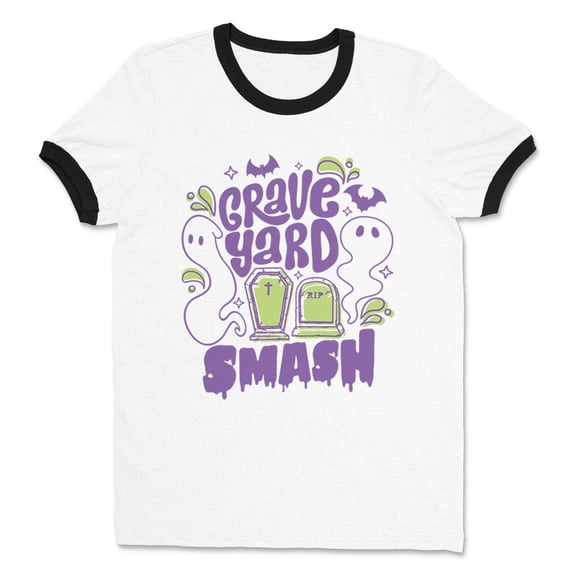 Graveyard Smash Ringer Tee Shirt Unisex Large White/Black