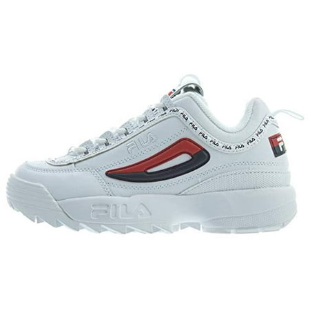 Fila Women's Disruptor II Premium Repeat Sneakers, White Navy Red, 8 M US