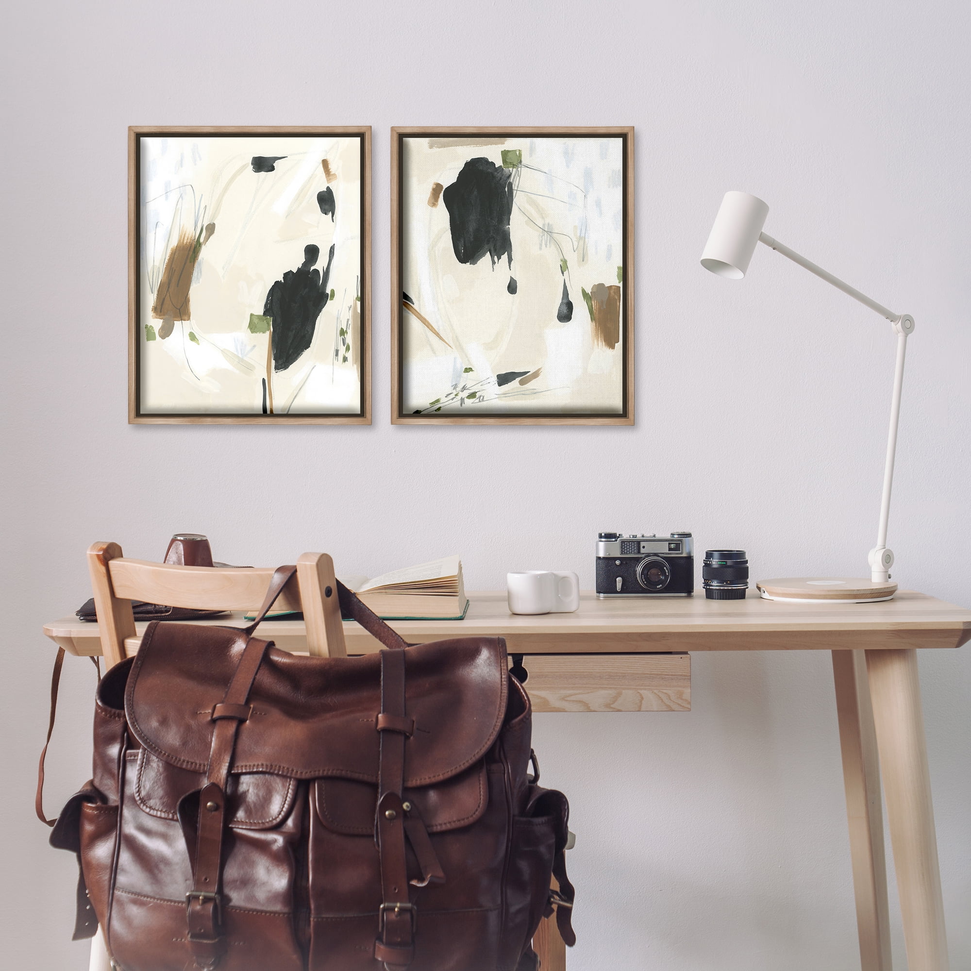 Stupell Industries Beige Olive Abstract Classic Abstract Painting Brown Floater Framed Canvas Art Print Wall Art, 17 x 21, Set of 2