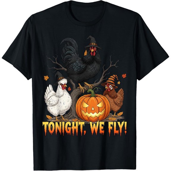 Tonight We Fly Chicken Witch T-Shirt – Funny Poultry Halloween Vibes Tee