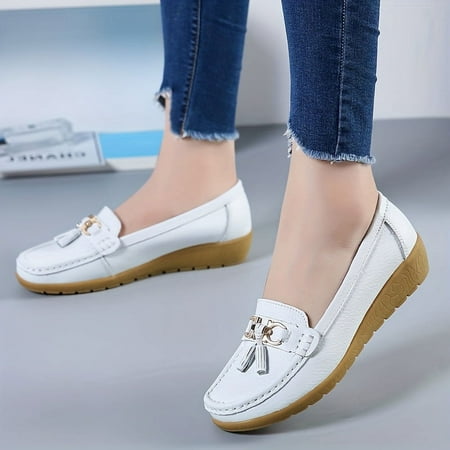 

Women‘s Low Wedge Loafers Lightweight Anti-slip Slip On Shoes Solid Color Soft-sole Flats