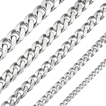 Hermah 3/5/7/9/11mm 18"-24" Stainless Steel Silver Tone Chain Cuban Curb Men Necklace