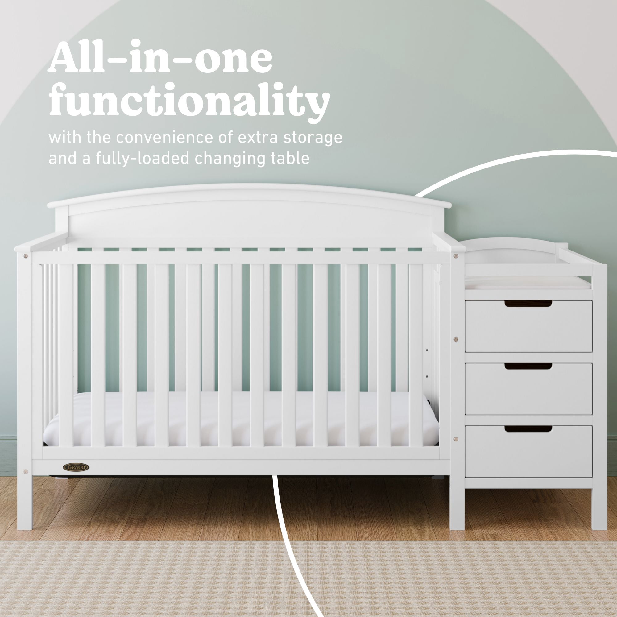 Graco Benton 4-in-1 Convertible Baby Crib and Changer, White