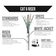thumbnail image 2 of Voltive Cat6 Riser (CMR), 500ft, White - Solid Bare Copper Bulk Ethernet Cable - UTP - 600MHz - UL Certified & ETL Verified, 2 of 6
