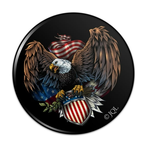 Patriotic Eagle USA American Flag Shield Pinback Button Pin