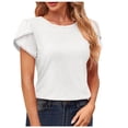 thumbnail image 1 of Blusa de cuello redondo con mangas de pétalos para mujer - Camiseta informal holgada - Poliéster y spandex - Ropa para el día a día en verano/otoño, 1 of 4