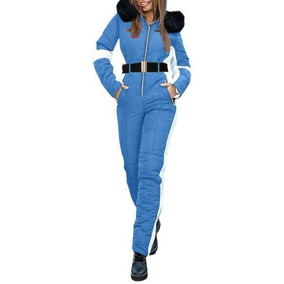 Miqool Women's Winter Ski Suits One Piece Hooded Insulated Onesies Ski Jumpsuit Outdoor Waterproof Windproof Snowsuits Sports Coats Coveralls for Snowboarding