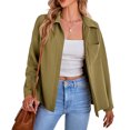 thumbnail image 1 of Chaqueta Corta Solapa Manga Larga Un Solo Pecho Color Puro Bolsillo Top Casual para Mujer OD Verde XL, 1 of 8
