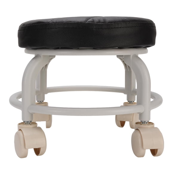 BIMZUC 360° Low Roller Seat – Portable Black Rolling Stool with Soft PU Leather, Shock‑Absorbing Wheels, Ideal for Home, Office, Garage & Salon