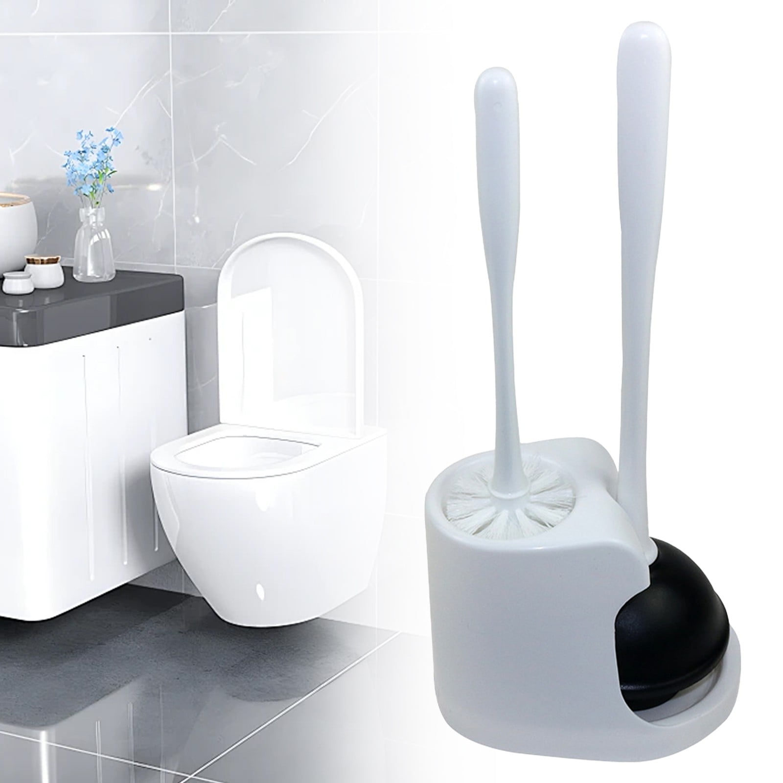 Toilet Bowl Brush & Plunger Combo Set with Storage Caddy, Toilet Plunger for Bathroom, Bathroom Organizers & Storage, Bathroom Accessories, Toilet Unclogger, Long Handled Toilet Brush, 1 Set