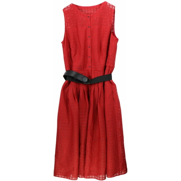 Akris Women's Luminous Red / Black Punto Cutout Belted Dress - 8