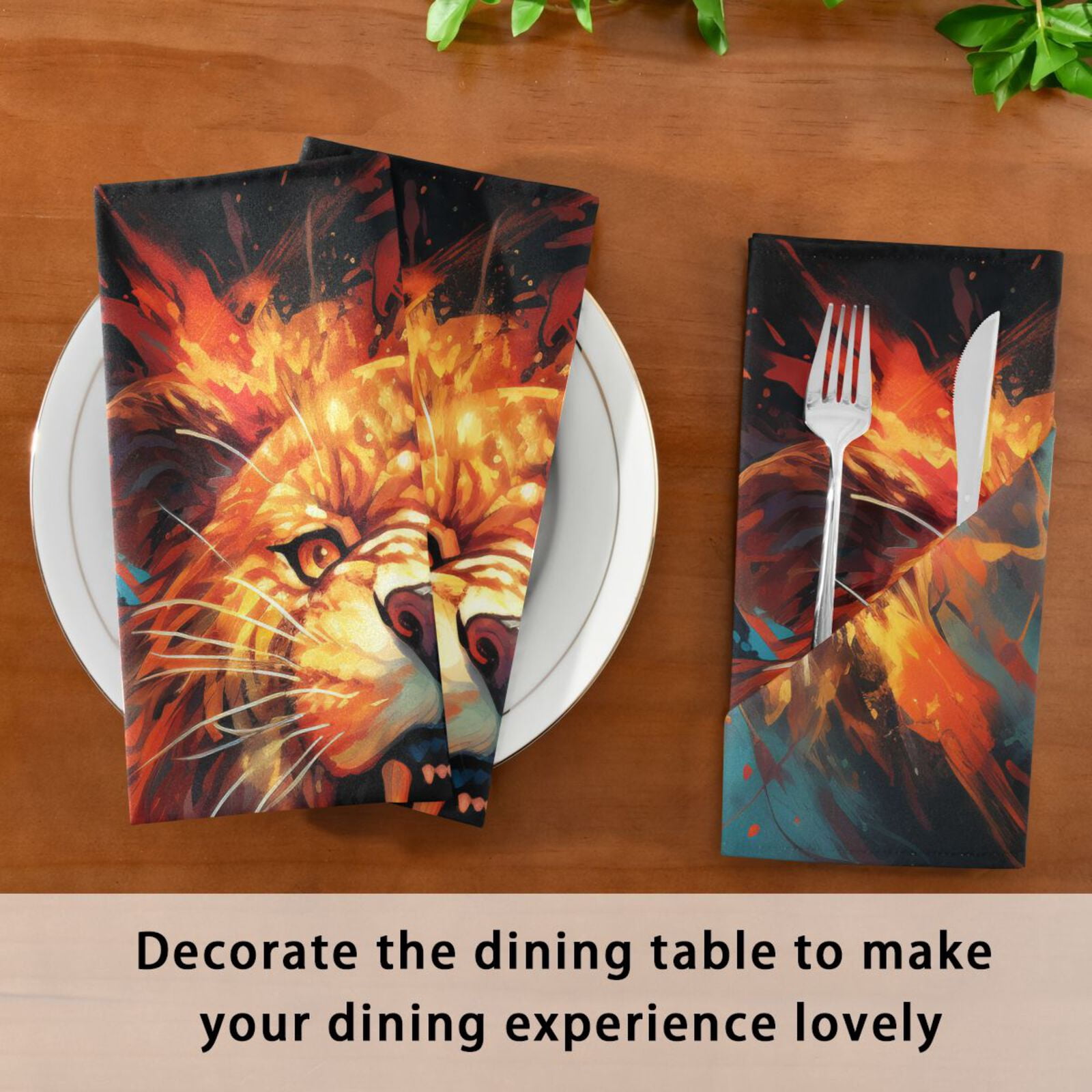 JSTEL Angry Lion Close Up Cloth Napkins Set of 6, 20x20 Inch Washable and Reusable Napkin for Decoupage Dinner Party Everyday Use