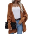 thumbnail image 1 of Qarigey Cárdigan de poliéster para mujer, suéter portátil lavable de Color sólido, transpirable, a la moda, con abertura frontal, Abrigos y chamarras Marrón claro, 1 of 6