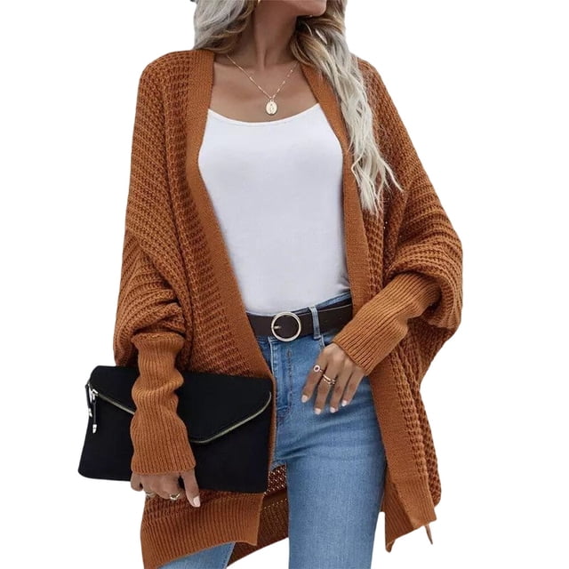 Qarigey Cárdigan de poliéster para mujer, suéter portátil lavable de Color sólido, transpirable, a la moda, con abertura frontal, Abrigos y chamarras Marrón claro
