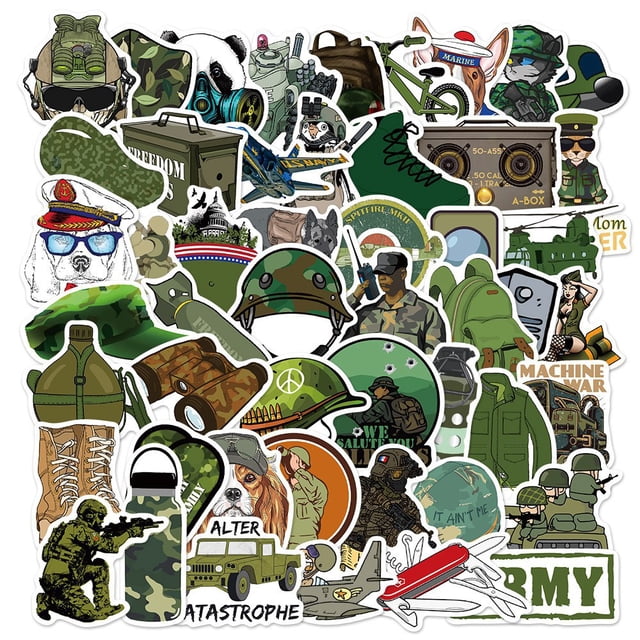 Juego de pegatinas, 54 unidades, equipo militar, mochila táctica, máscara antigás