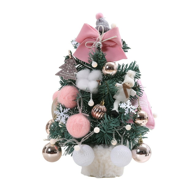 Matoen12 13.8inch Mini Christmas Tree Christmas Pink Tree Artificial Christmas Tree with LED Lights, Small Christmas Tree Holiday Tabletop Christmas Tree Holiday Decoration for Home, Office, Party