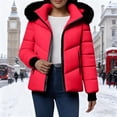thumbnail image 2 of Aoiroe Women's Warm Winter Puffer Coat Thicken Fleece Lined Down Jacket Faux Fur Detachable Hood Snow Parka Red L, 2 of 9