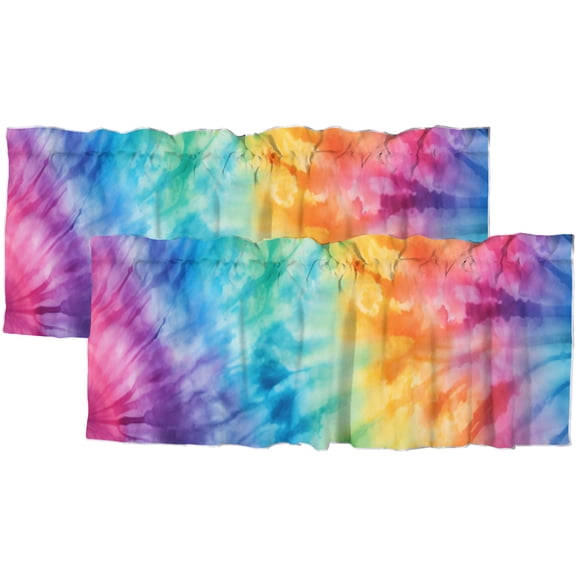 Tie Dye Rod Pocket Thermal Insulated Curtain Valance Abstract Boho Rainbow Spiral Window Valance for Bedroom Bathroom Living Room Dining Room 54 by 18 in, 2 Panel