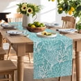 thumbnail image 3 of Burlap Table Runner 36 Inches Long,Summer Ocean Underwater Coral Non-Slip Kitchen Table Runners for Dining Room Everyday Use Party Table Decorations White Marine Life on Teal, 3 of 9