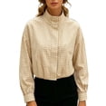 thumbnail image 3 of Women Oversized Cropped Gingham Jacket,Zip Up Stand Collar with Batwing Sleeves Casual Coat,Loose Lightweight Spring Fall Jackets with Pockets,Windbreaker Coats, 3 of 7