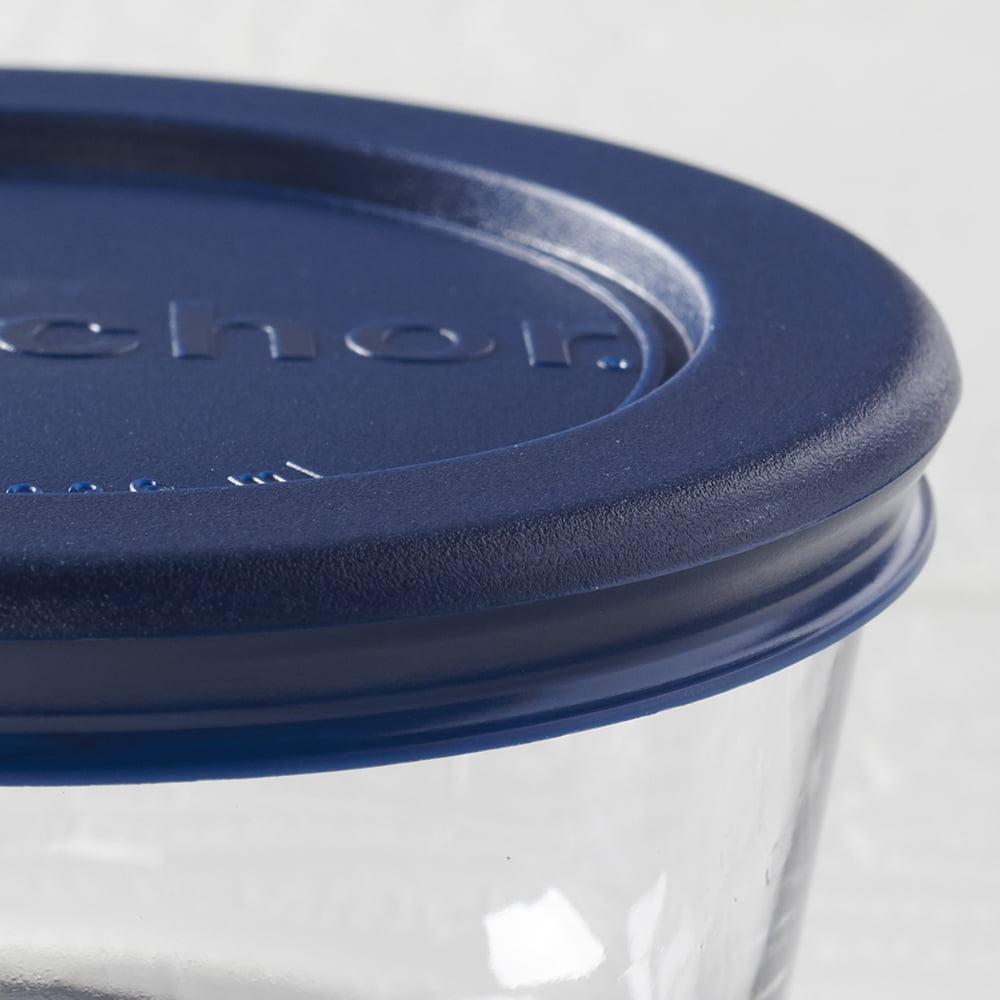 Anchor Hocking 1-Cup Round, Glass Food Storage Containers with Plastic  Lids, Blue, Set of 4