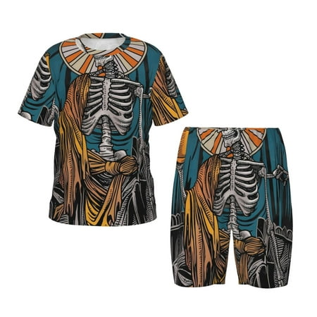 Luyuia Coffee-Drinking Skull Print Girls  2-Piece Tie-Dye Pajama Set  Cute Summer Loungewear with Shirt and Tank Shorts Nightwear-Small