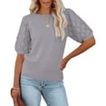 thumbnail image 4 of Yesfashion Womens Short Sleeve Sweaters Crewneck Knit Pullover Tops Summer Lightweight Crochet Blouse Shirt, 4 of 5