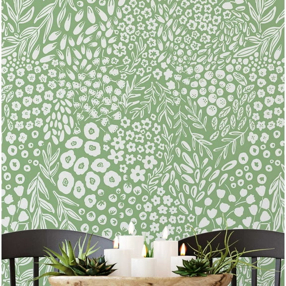 S4Sassy Removable Nature-Inspired Waterproof Wall Wrap, Finish Wallcover, Leafy Florals Contact Paper For Walls, Cabinets, Dresser, Self Adhesive Vinyl Wallpaper Roll - Green (25"X 120")