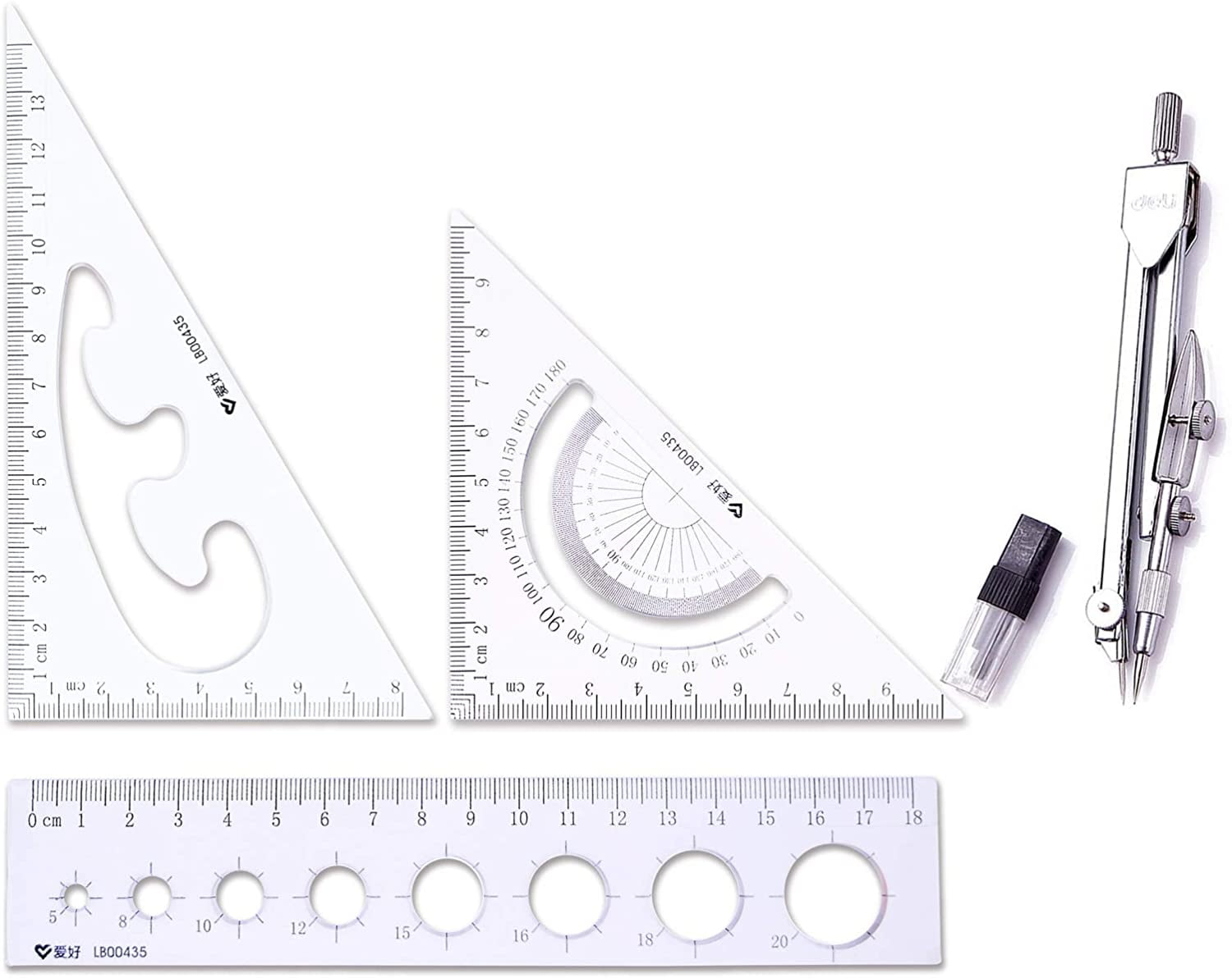 Math Geometry Kit Compass Ruler Triangle Ruler Triangle Protractor,4